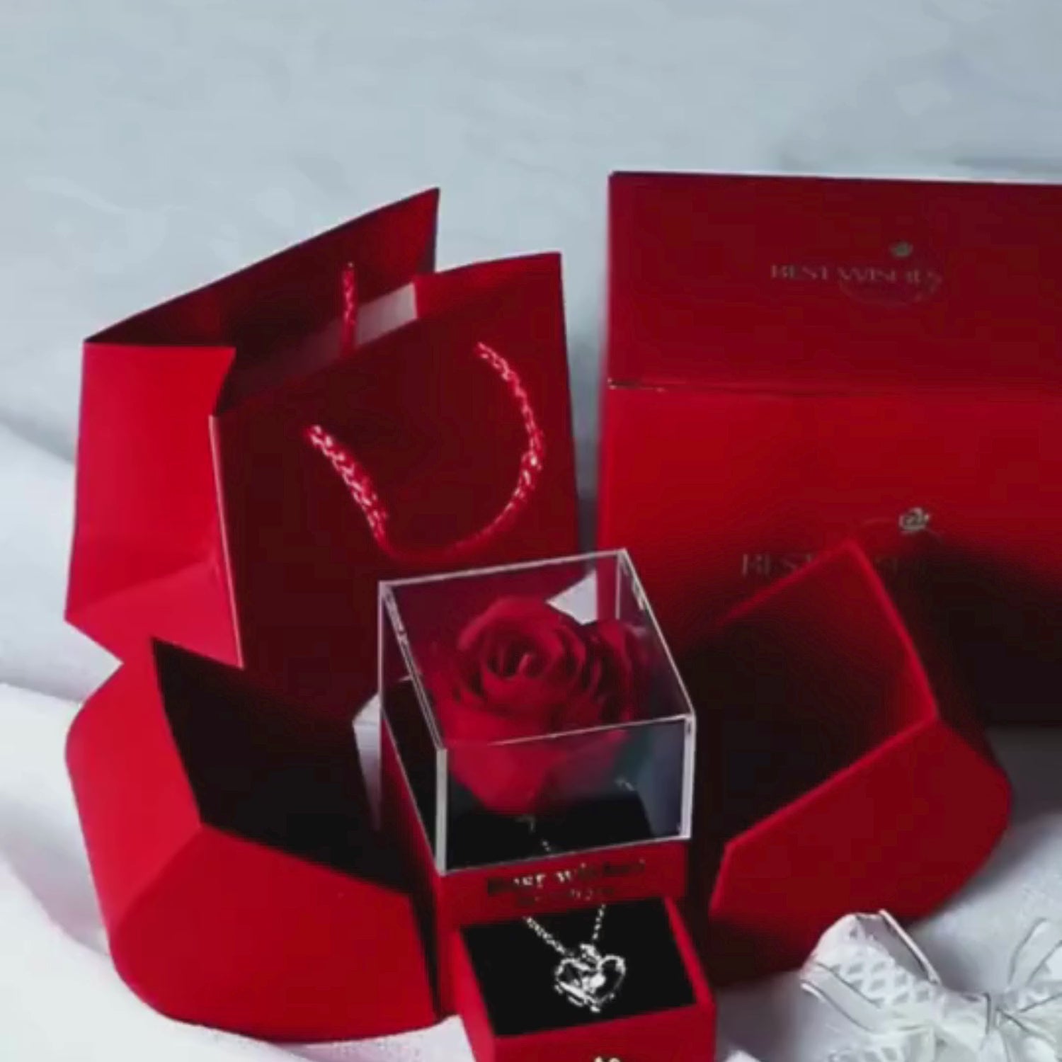 Red Apple Jewelry Box with Eternal Rose